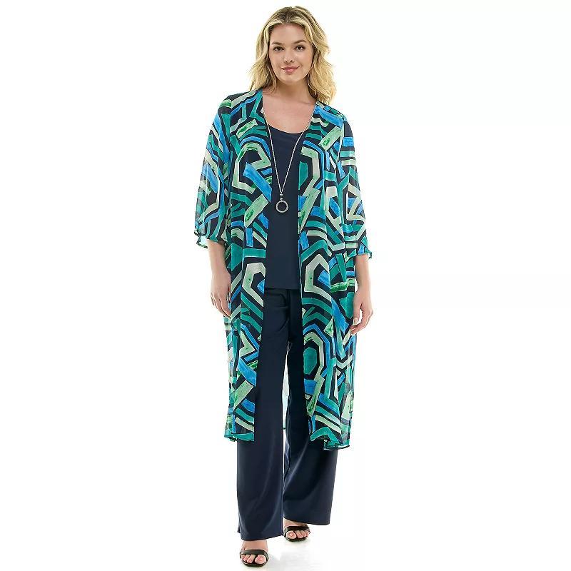 Plus Size Luxology 3-Piece Cardigan, Tank Top & Pant Set, Womens Product Image