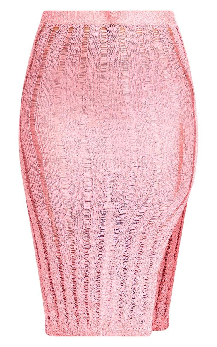 Coral Sequin Knit Split Midi Skirt Product Image