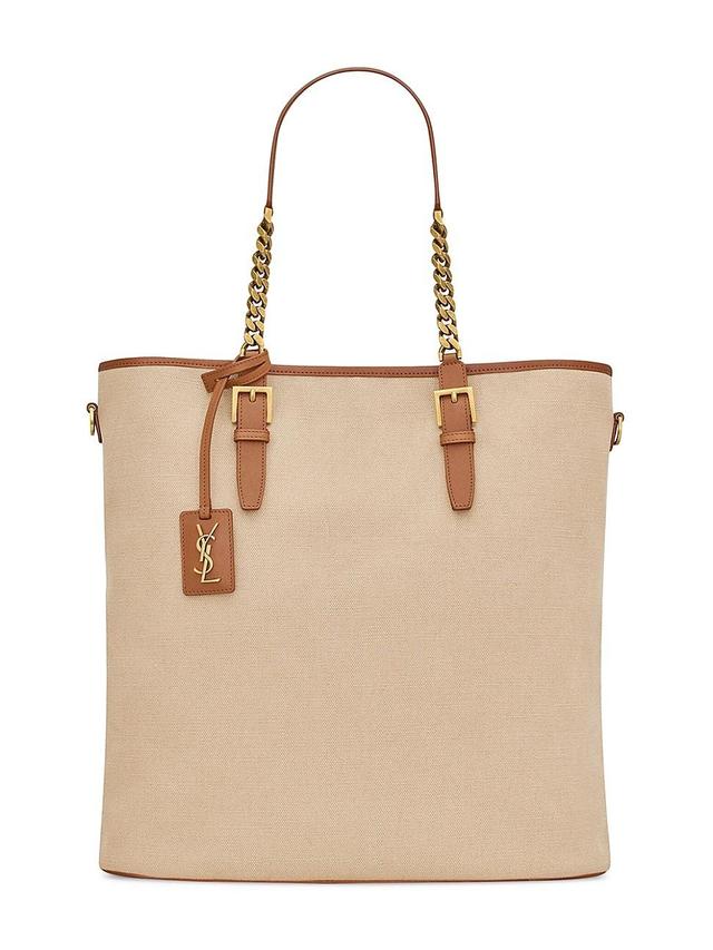 Womens Tote Bag in Canvas and Vegetable-Tanned Leather Product Image