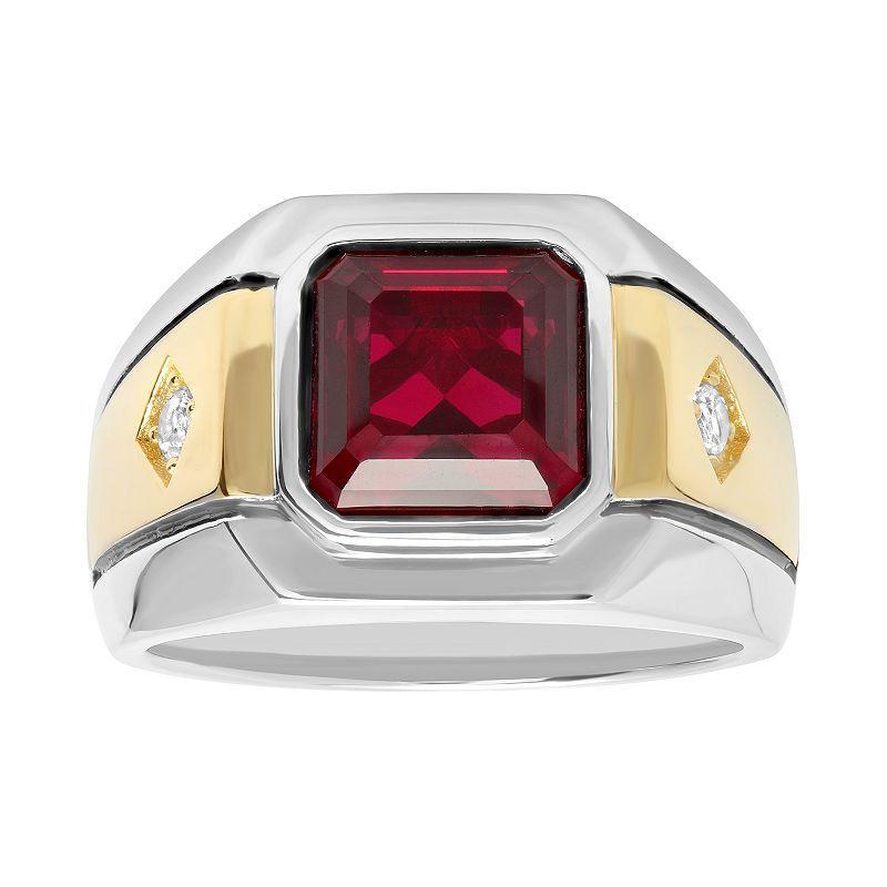 Mens Sterling 14k Gold Over Silver Lab-Created Ruby & White Sapphire Ring Gold Tone Product Image