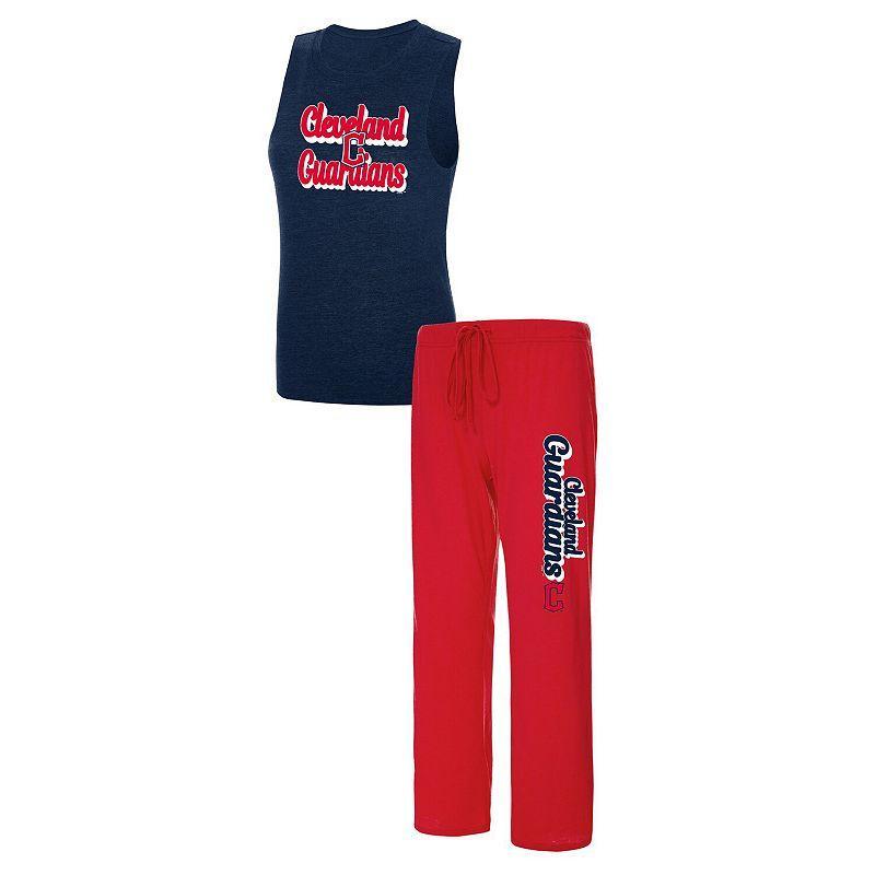 Womens Concepts Sport /Navy Cleveland Guardians Wordmark Meter Muscle Tank Top & Pants Sleep Set Product Image