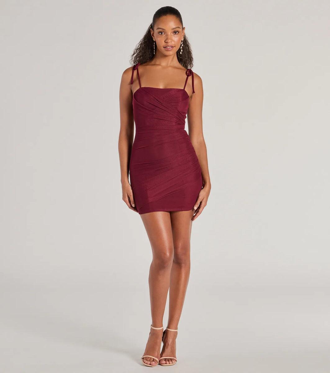 Glamorous Nights Mesh And Crepe Ruched Mini Dress product image