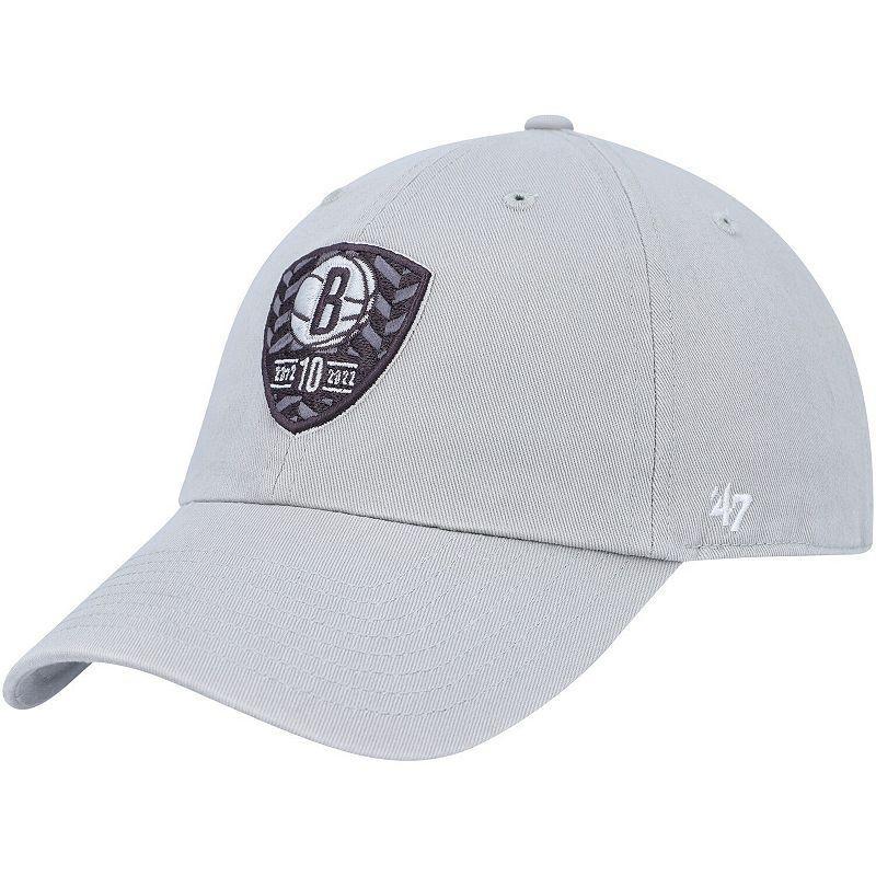 Mens 47 Brand Gray Brooklyn Nets 10Th Anniversary Clean Up Adjustable Hat Product Image