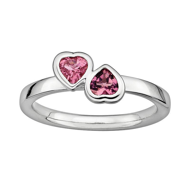 Stacks & Stones Sterling Silver Pink Tourmaline Heart Stack Ring, Womens Product Image