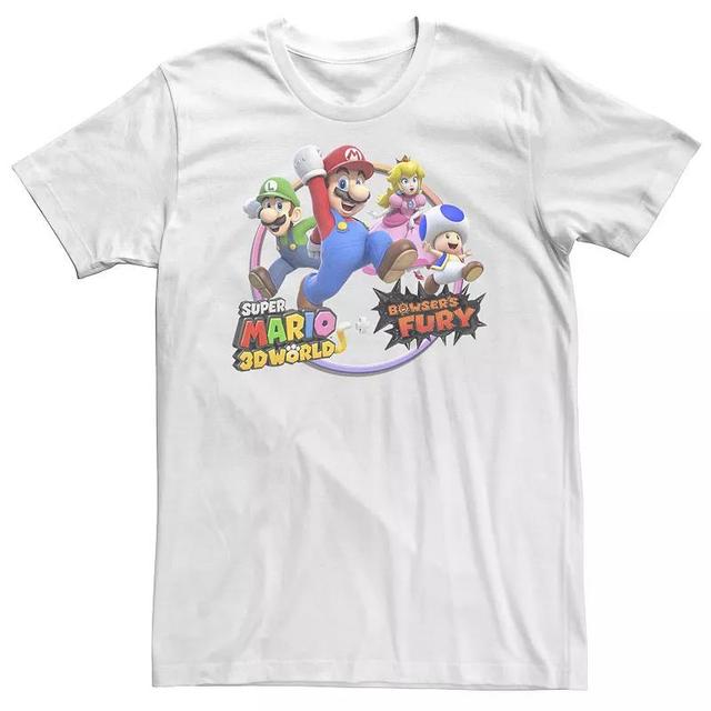 Nintendo Big & Tall Nintendo Super Mario 3D World Bowser's Fury Group Rainbow Circle Tee, Men's, Size: Large Tall, White - Size: L Tall Product Image