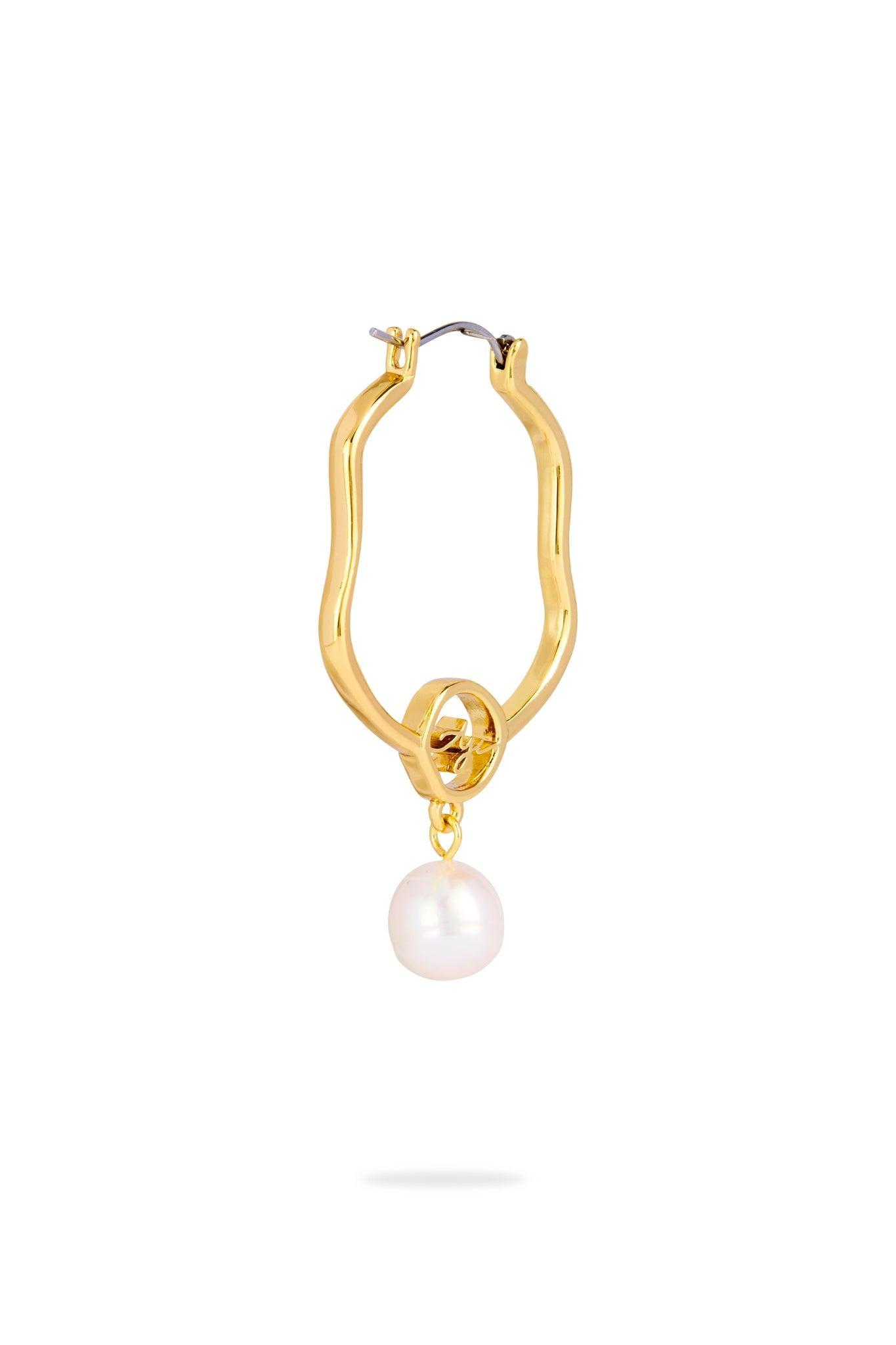 Fleur Pearl Drop Hoop Earring Product Image