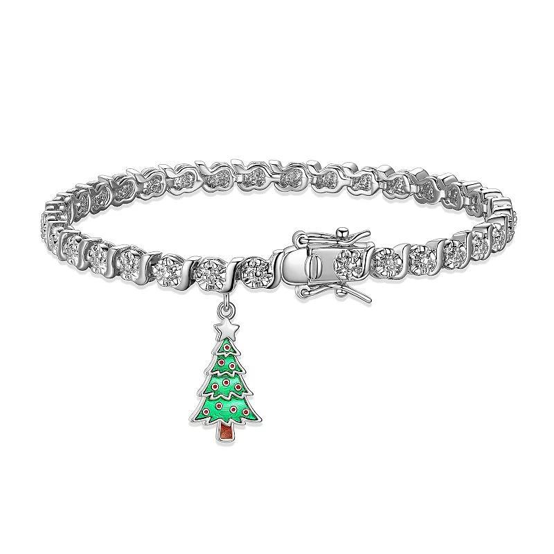 Sarafina Diamond Accent Christmas Tree Charm Bracelet, Womens Silver Tone Product Image