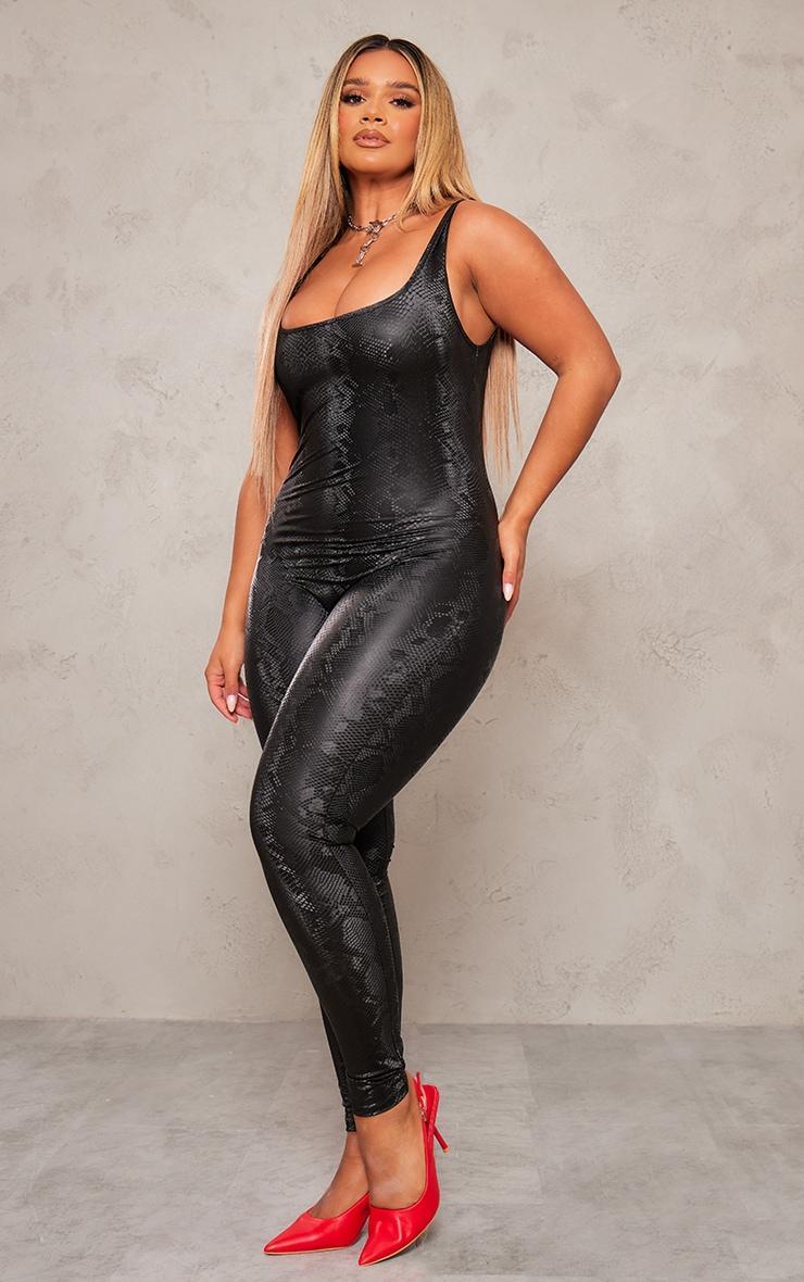 Shape Black Animal Faux Leather Sleeveless Jumpsuit Product Image