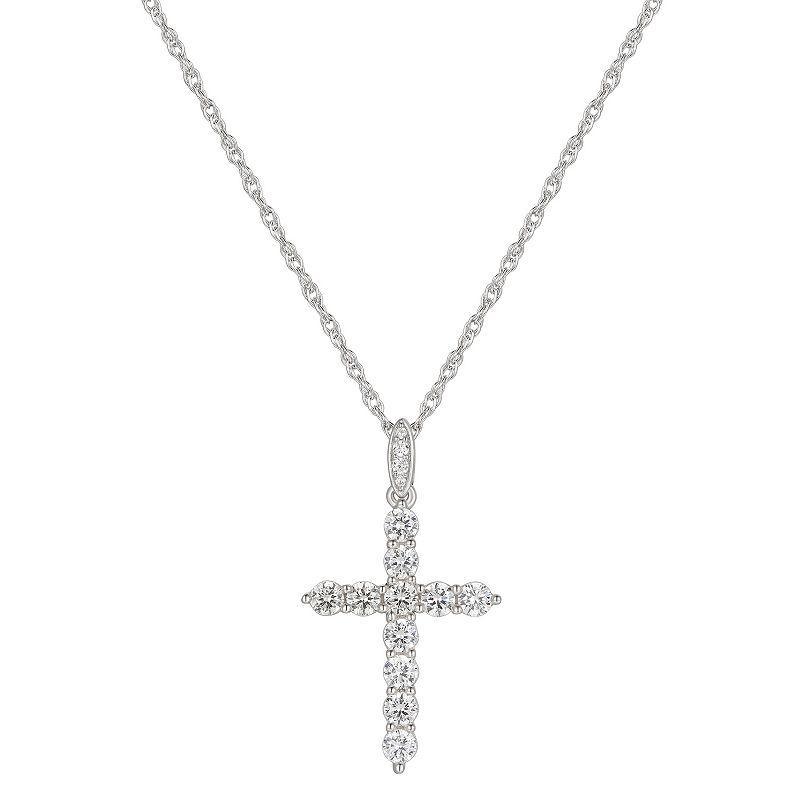 Unbranded Sterling Silver Cubic Zirconia Cross Pendant Necklace, Women's, Size: 18", White - Size: 18" Product Image