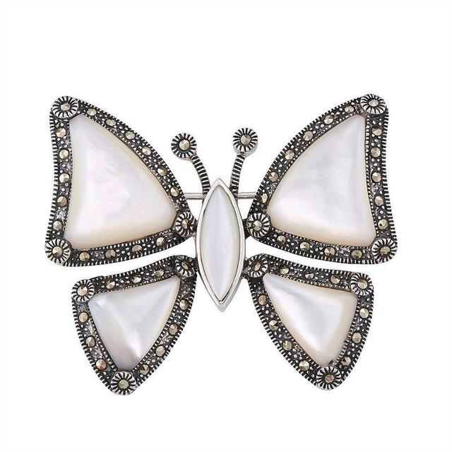 Sterling Silver Marcasite Butterfly Pin, Womens Product Image