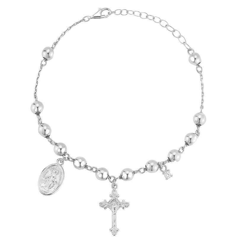 Sunkissed Sterling 14k Gold Over Silver Cubic Zirconia Rosary Bracelet, Womens Silver Tone Product Image