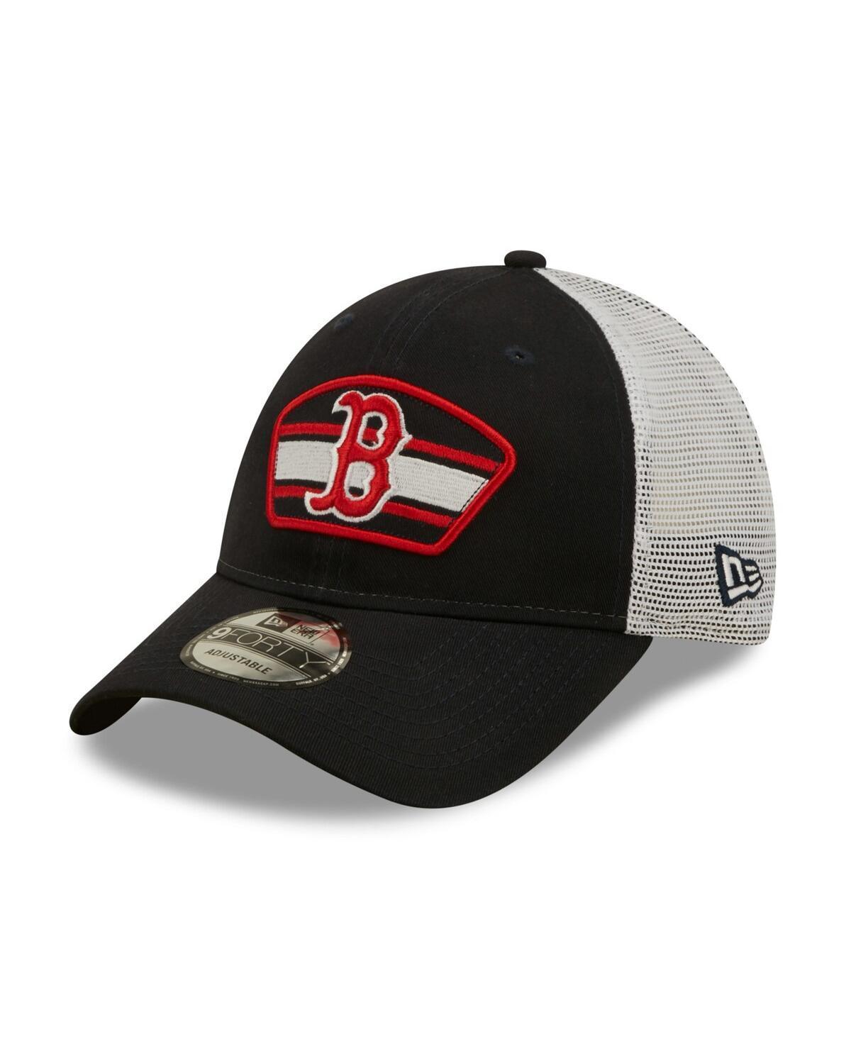 Mens New Era /White Boston Red Sox Logo Patch 9FORTY Trucker Snapback Hat, Blue Product Image