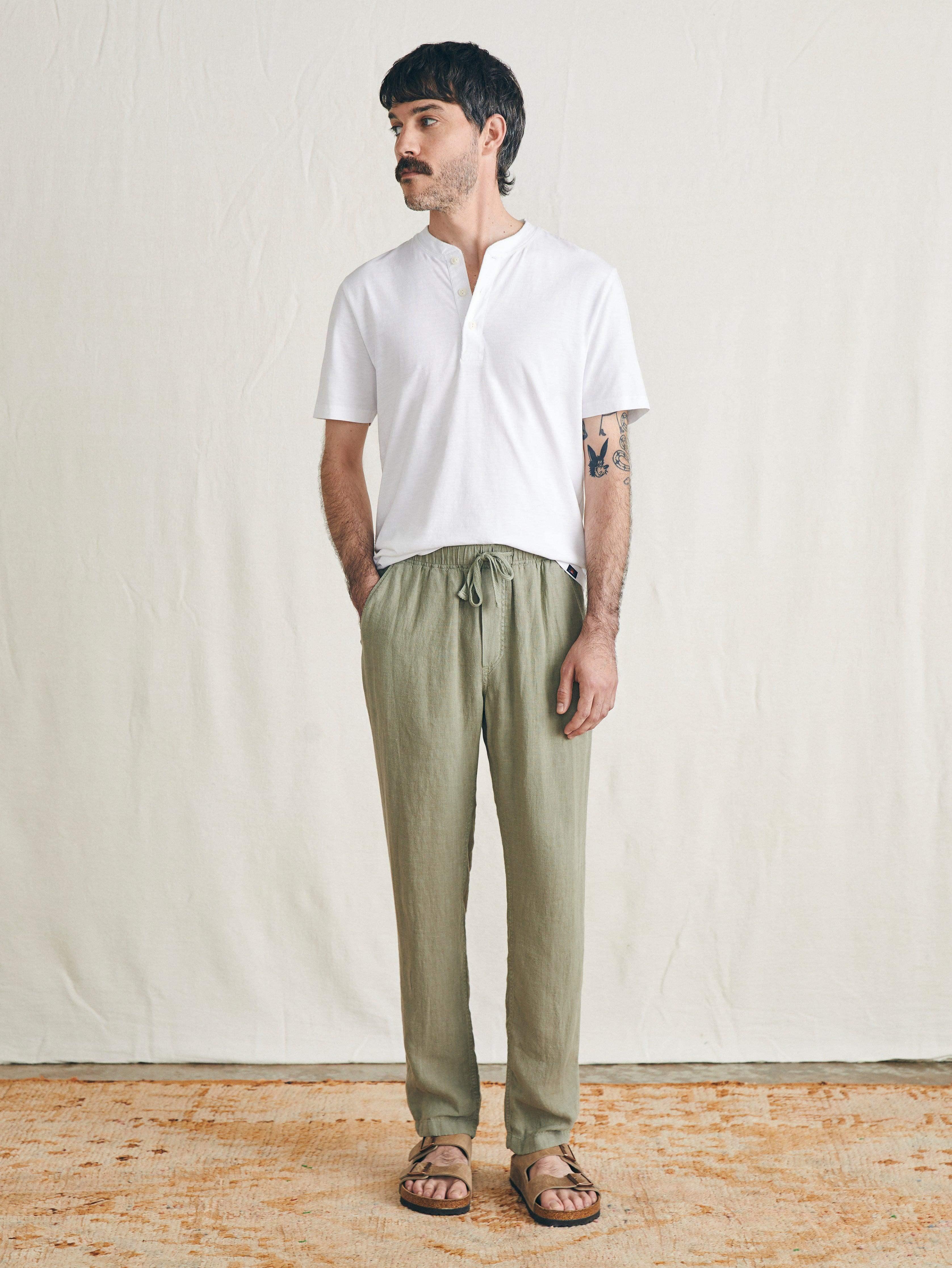 Linen Drawstring Pant - Canyon Olive Male Product Image