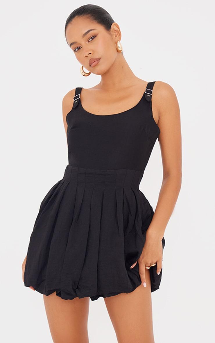 Black Textured Buckle Strap Puffball Dress Product Image