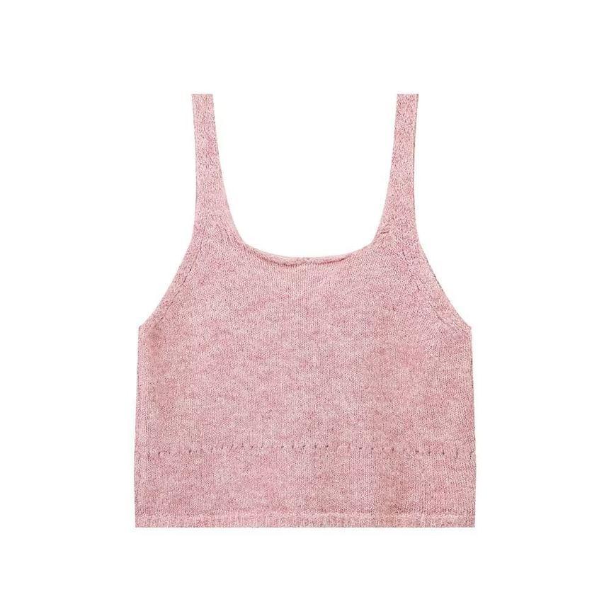 Melange Bow Crop Knit Tank Top Product Image