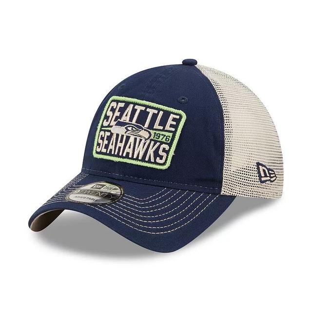 Mens New Era College /Natural Seattle Seahawks Devoted Trucker 9TWENTY Snapback Hat, Blue Product Image