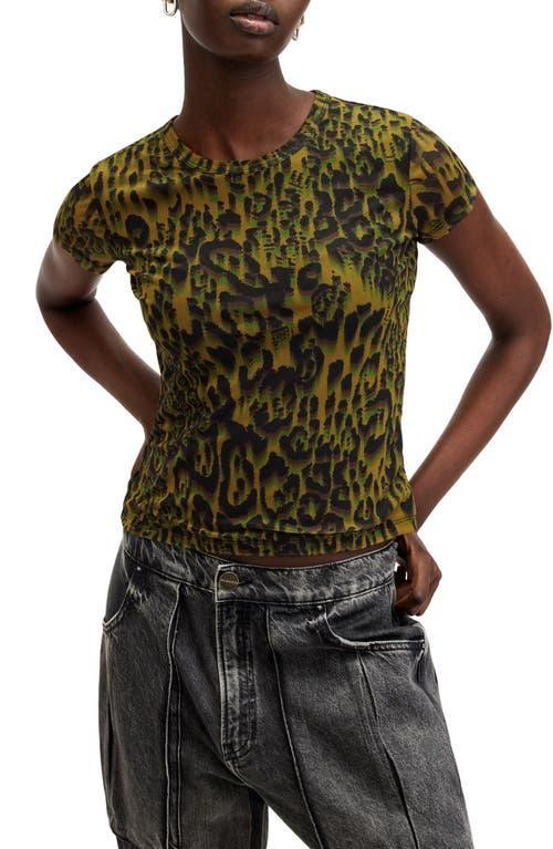 Ellie Mesh Leopard Print T-shirt In Teresa Khaki Green Product Image