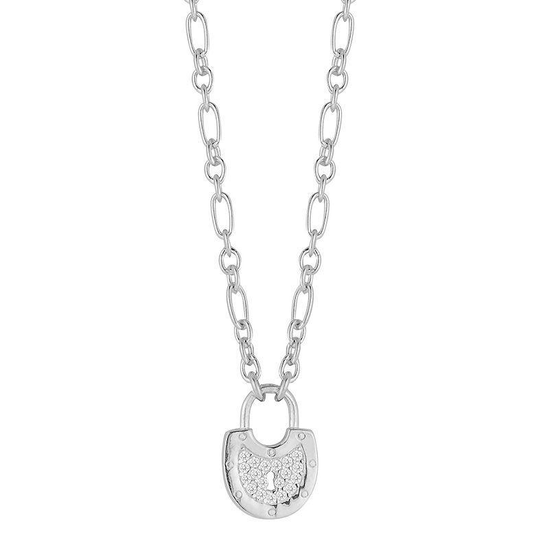 Sunkissed Sterling Sterling Silver Cubic Zirconia Vintage Padlock Necklace, Womens Product Image