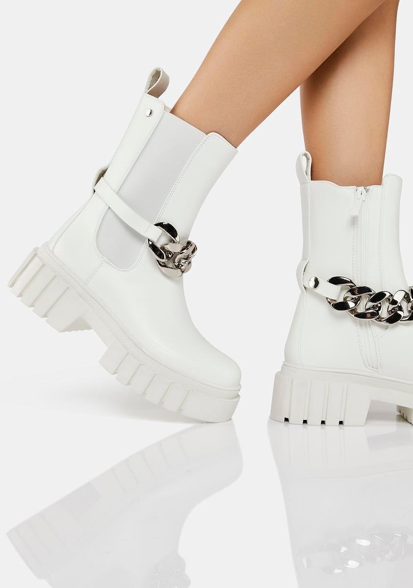 Chain Strap Western Ankle Boots - White product image