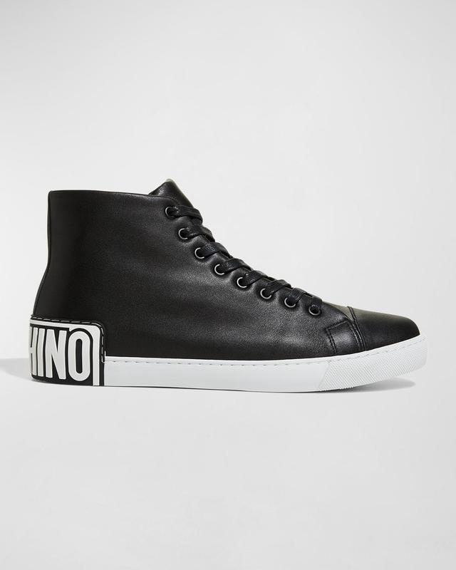 Moschino Men's Maxi Logo Leather High-Top Sneakers  - BLACK - Size: 42 EU (9D US) Product Image