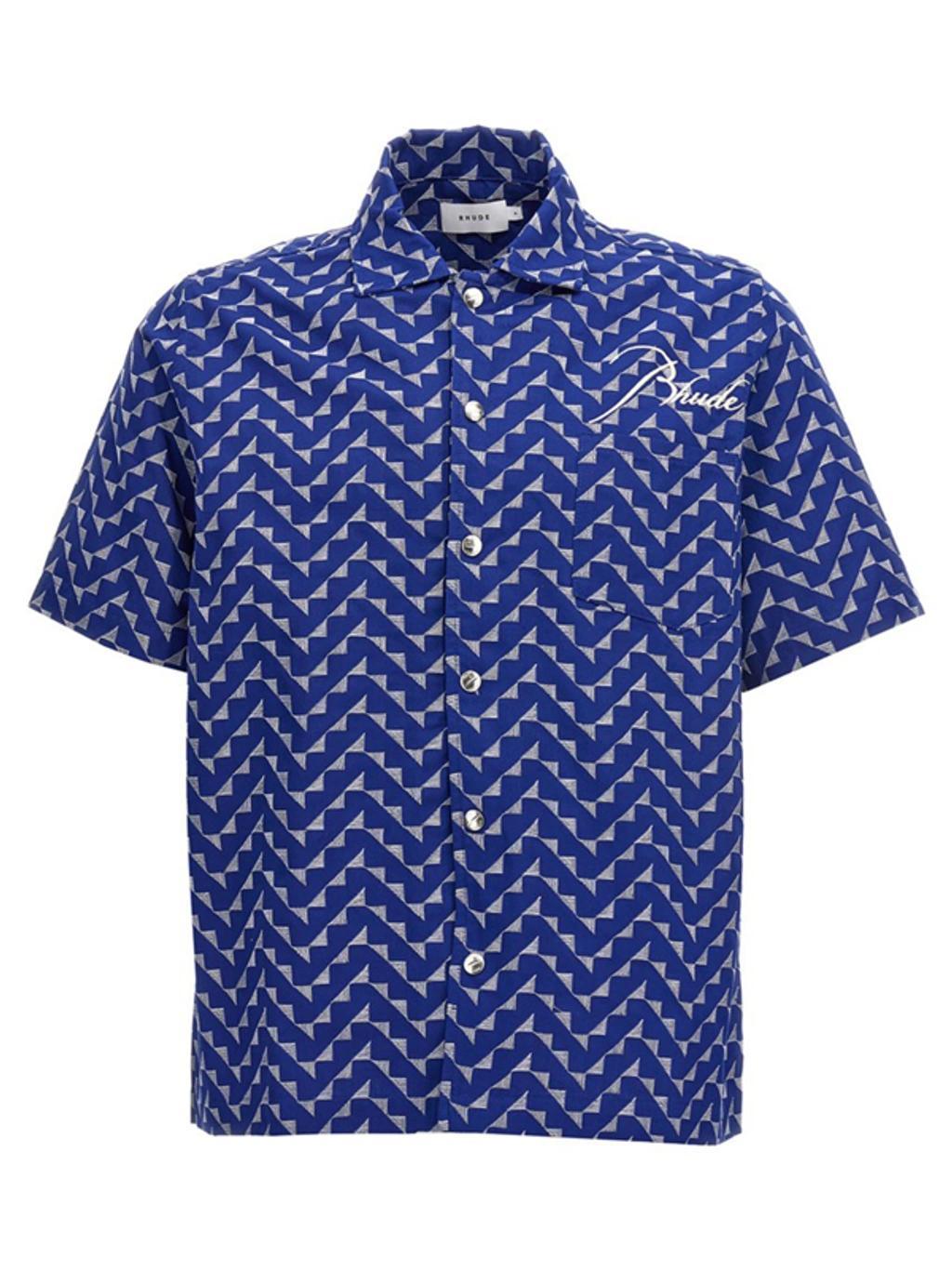 Logo-embroidered Cotton Shirt In Navy Product Image