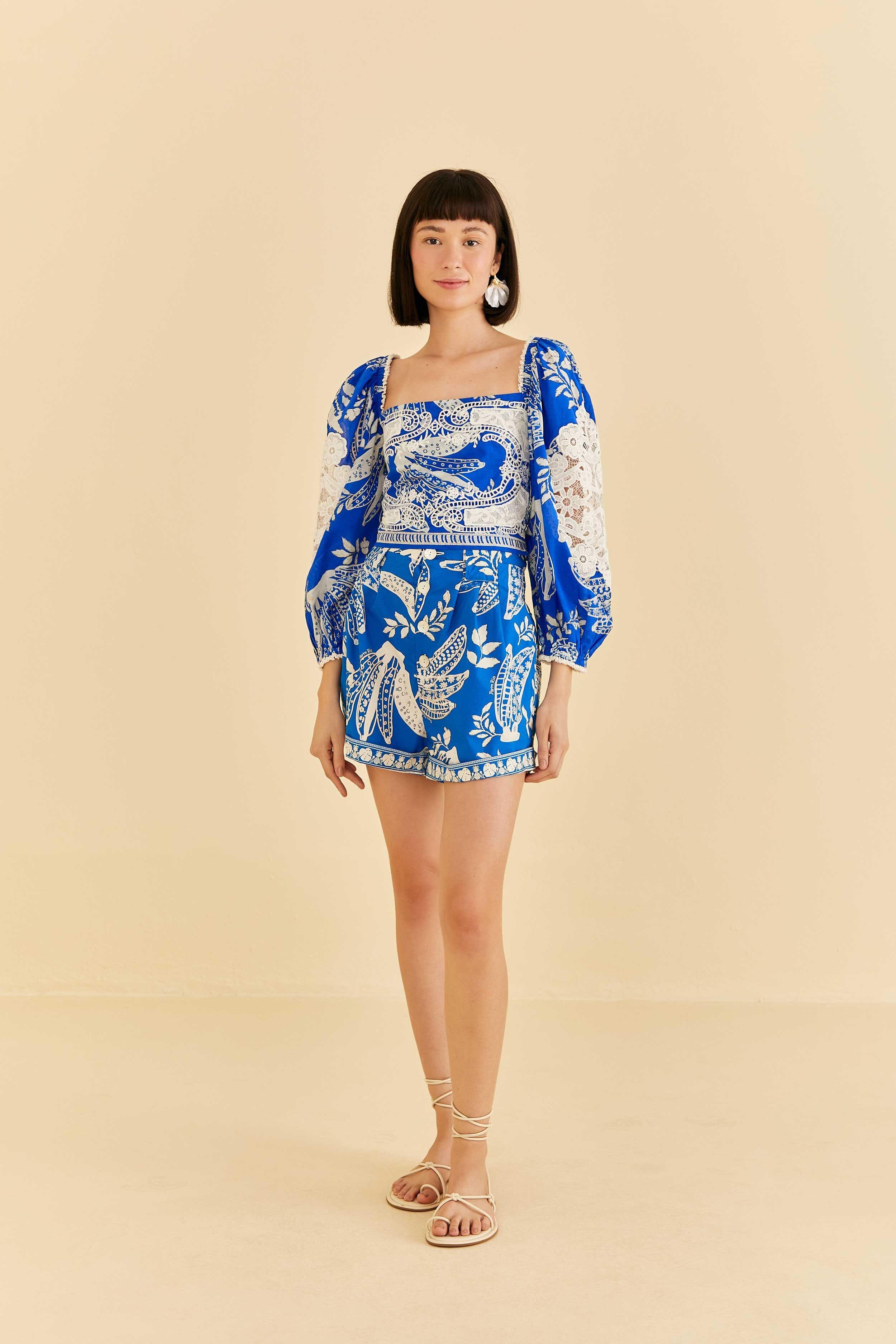 Blue Lace Banana Blouse Product Image