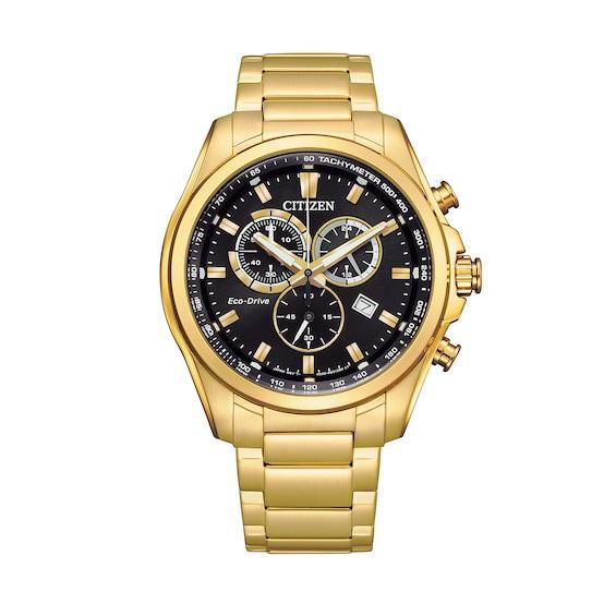 Men's Citizen Eco-DriveÂ® Gold-Tone Chronograph Watch with Black Dial (Model: At2132-53E) Product Image