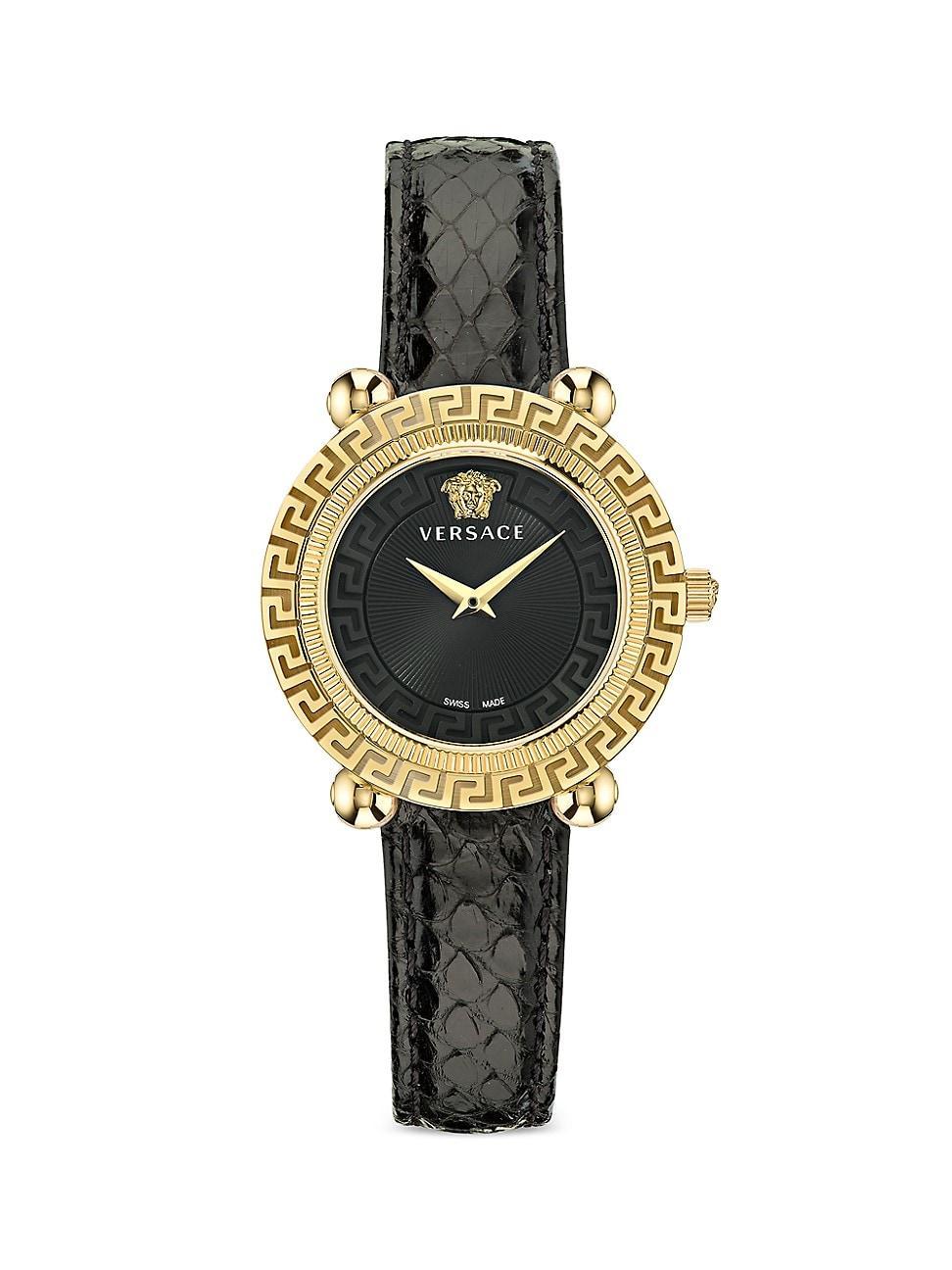 Versace Womens Swiss Greca Twist Black Leather Strap Watch 35mm Product Image