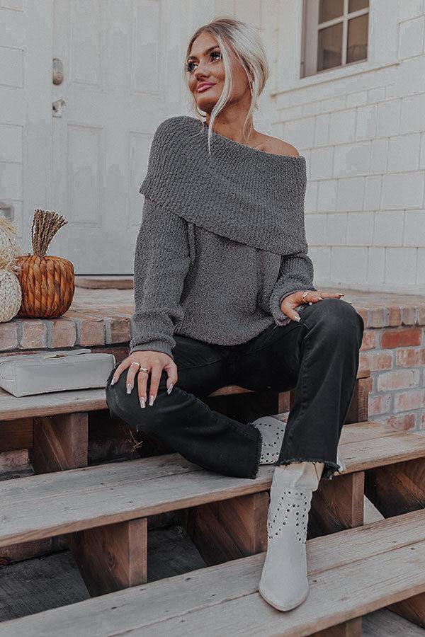 Curl Up And Get Cozy Knit Sweater In Dark Grey Product Image