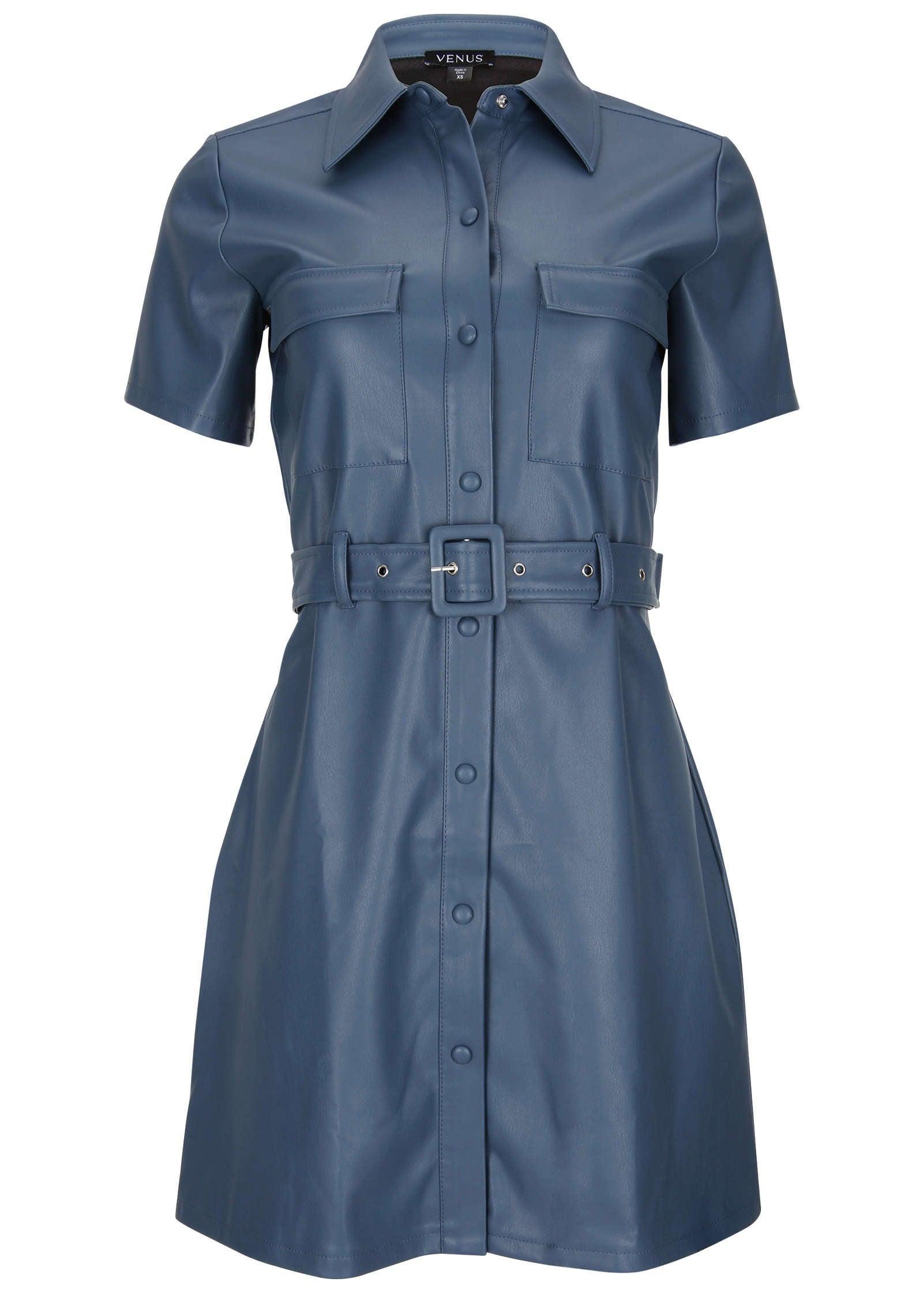 Faux Leather Shirt Dress - Vintage Indigo Product Image