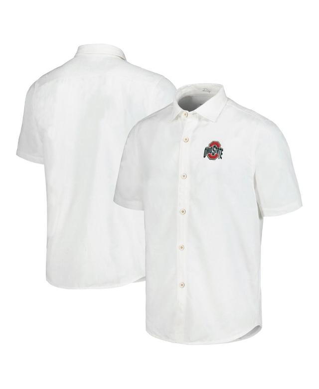 Tommy Bahama Mens White Ohio State Buckeyes Coconut Point Palm Vista IslandZone Camp Button-Up Shirt Product Image