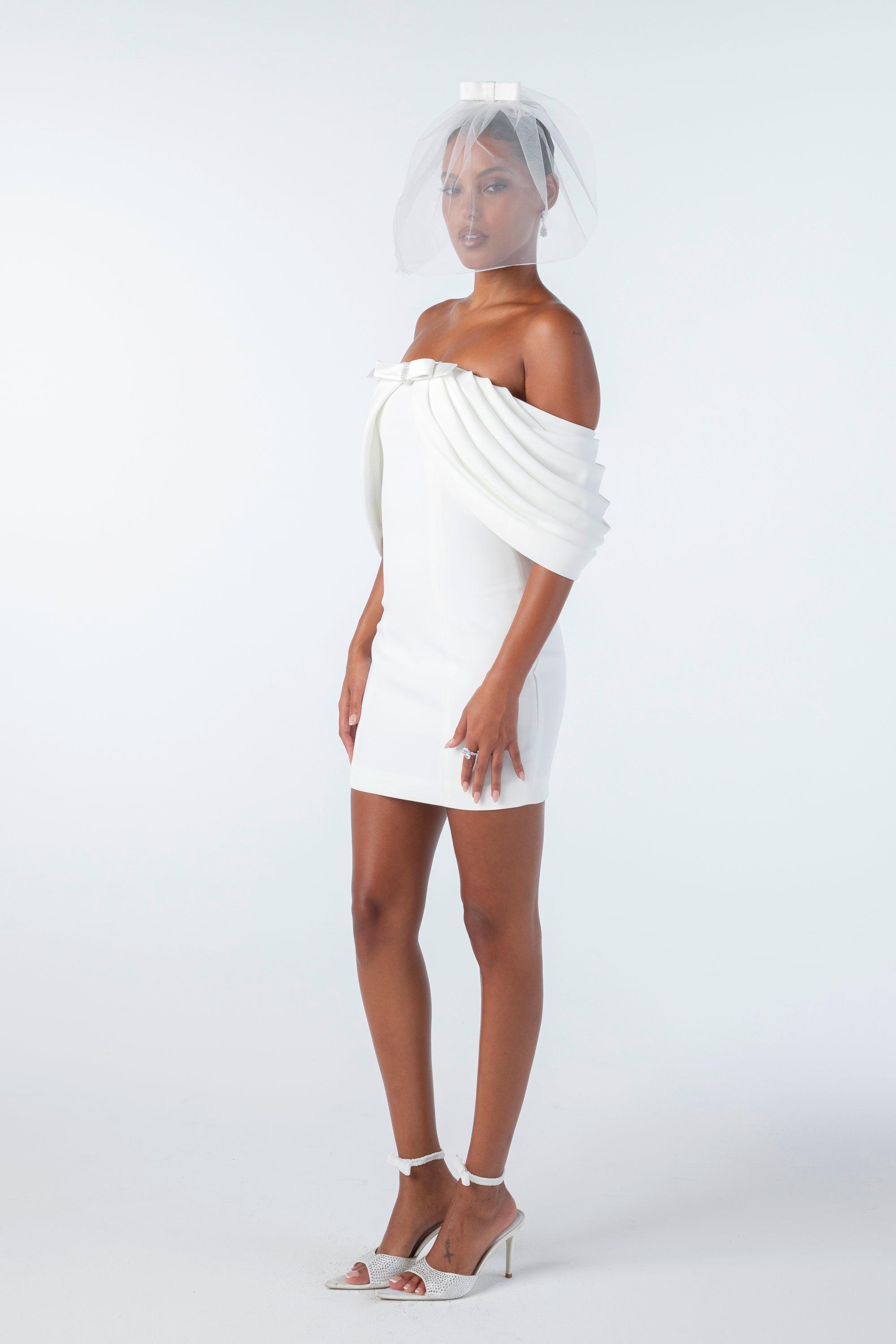 Kate Bow Dress (White) Product Image