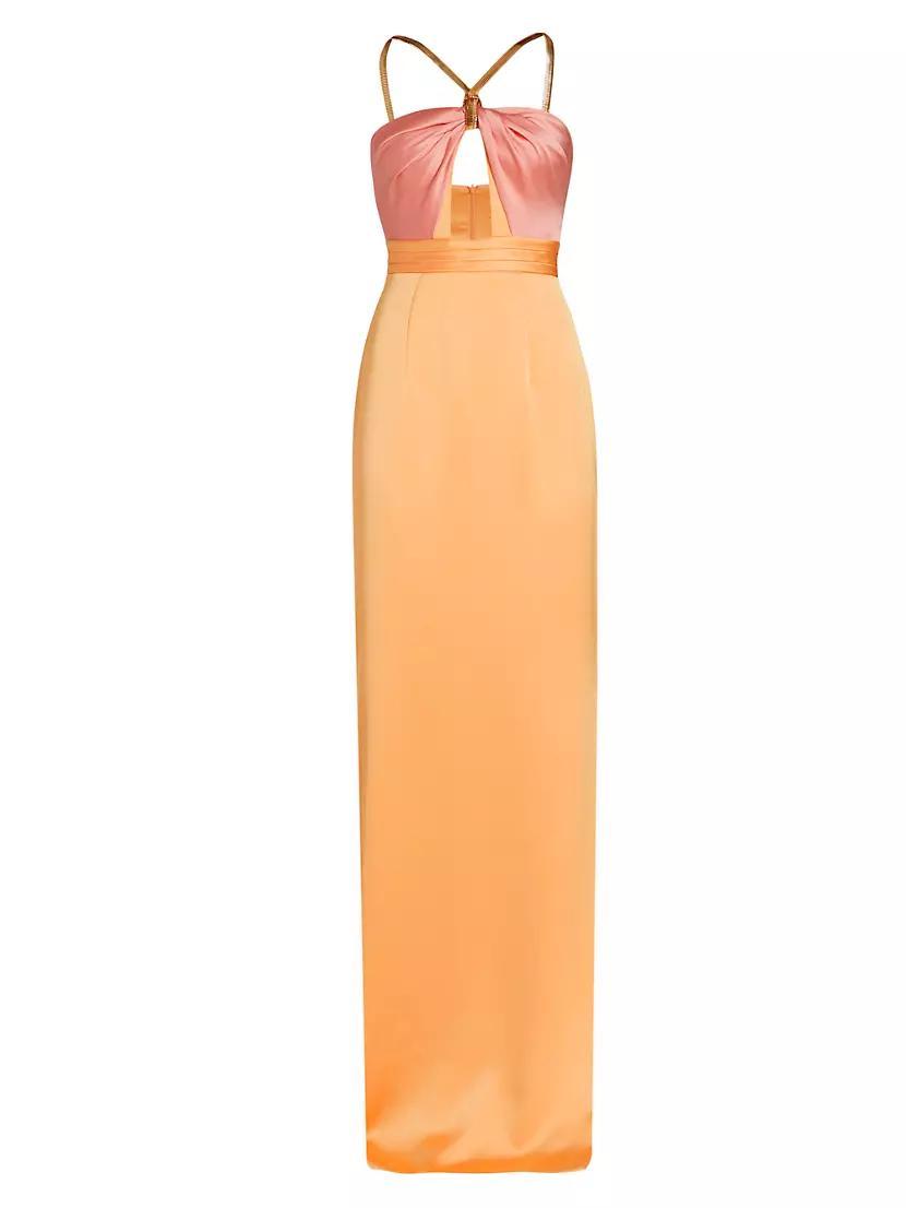 Chain Halter Satin Column Gown Product Image