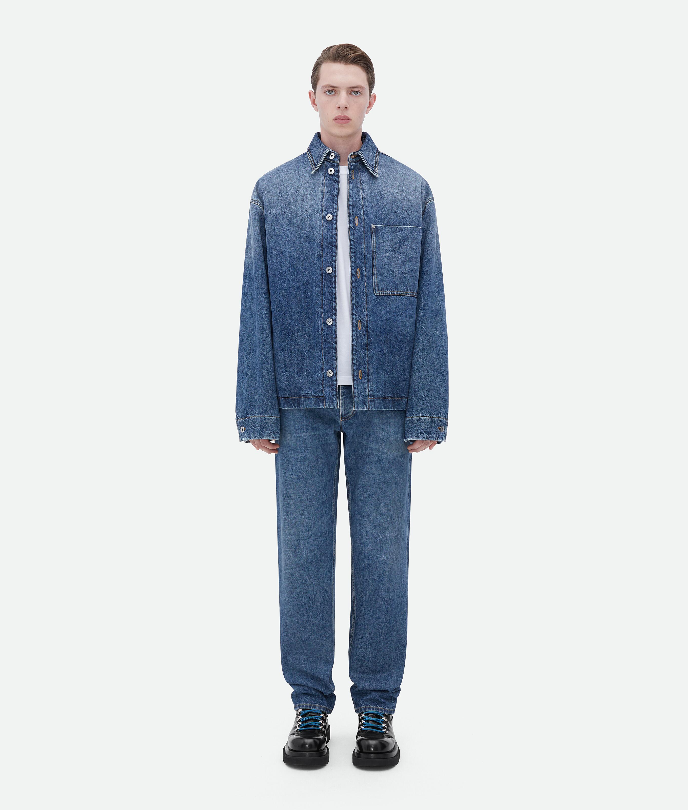 Men's Padded Denim Jacket in Mid blue Product Image