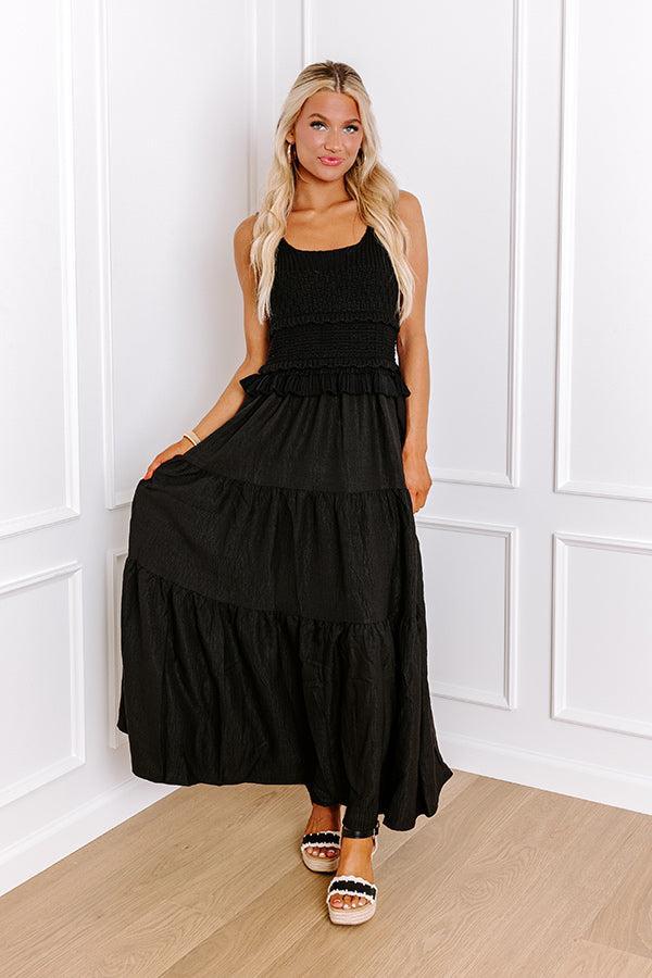 Sunset Beach Stroll Crochet Maxi Dress in Black product image