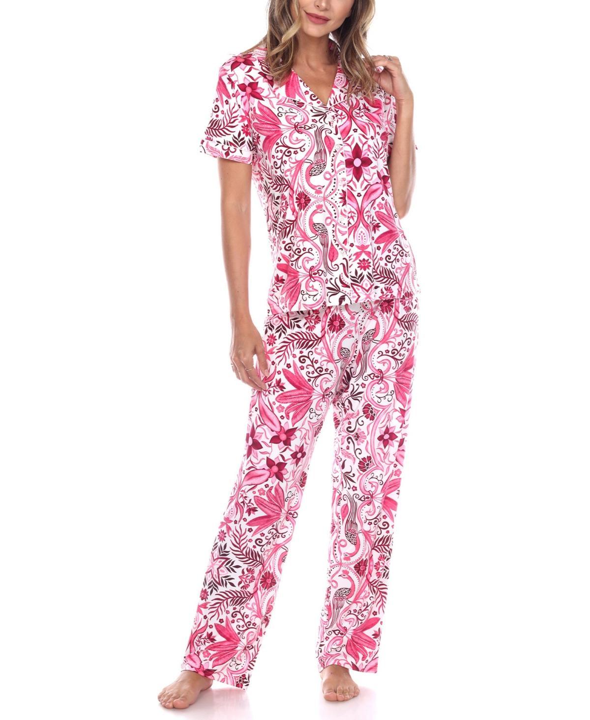 White Mark Womens Short Sleeve Pants Tropical Pajama Set, 2-Piece - Mint Product Image