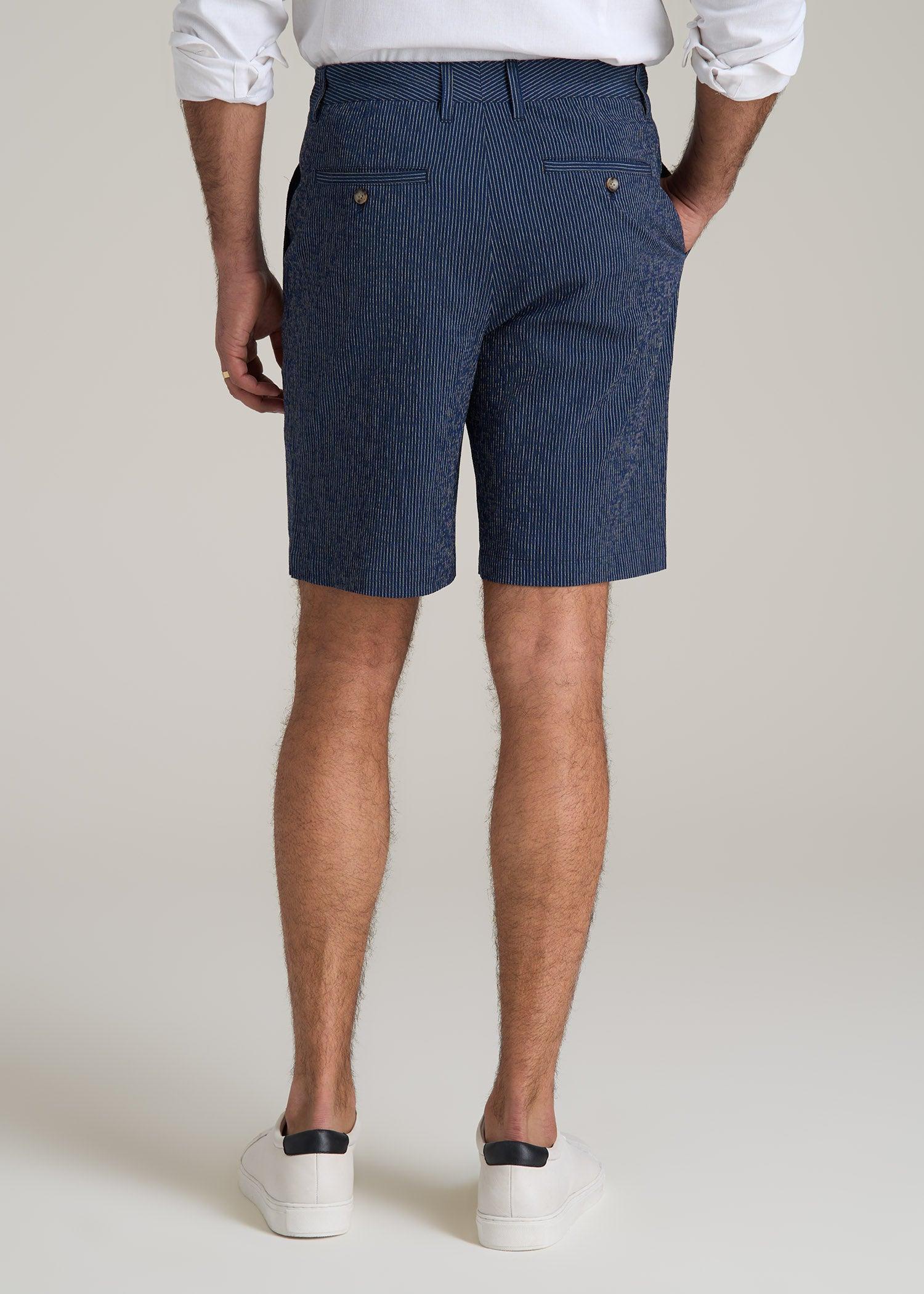 Seersucker Shorts for Tall Men in Navy and Off White Stripe Male Product Image