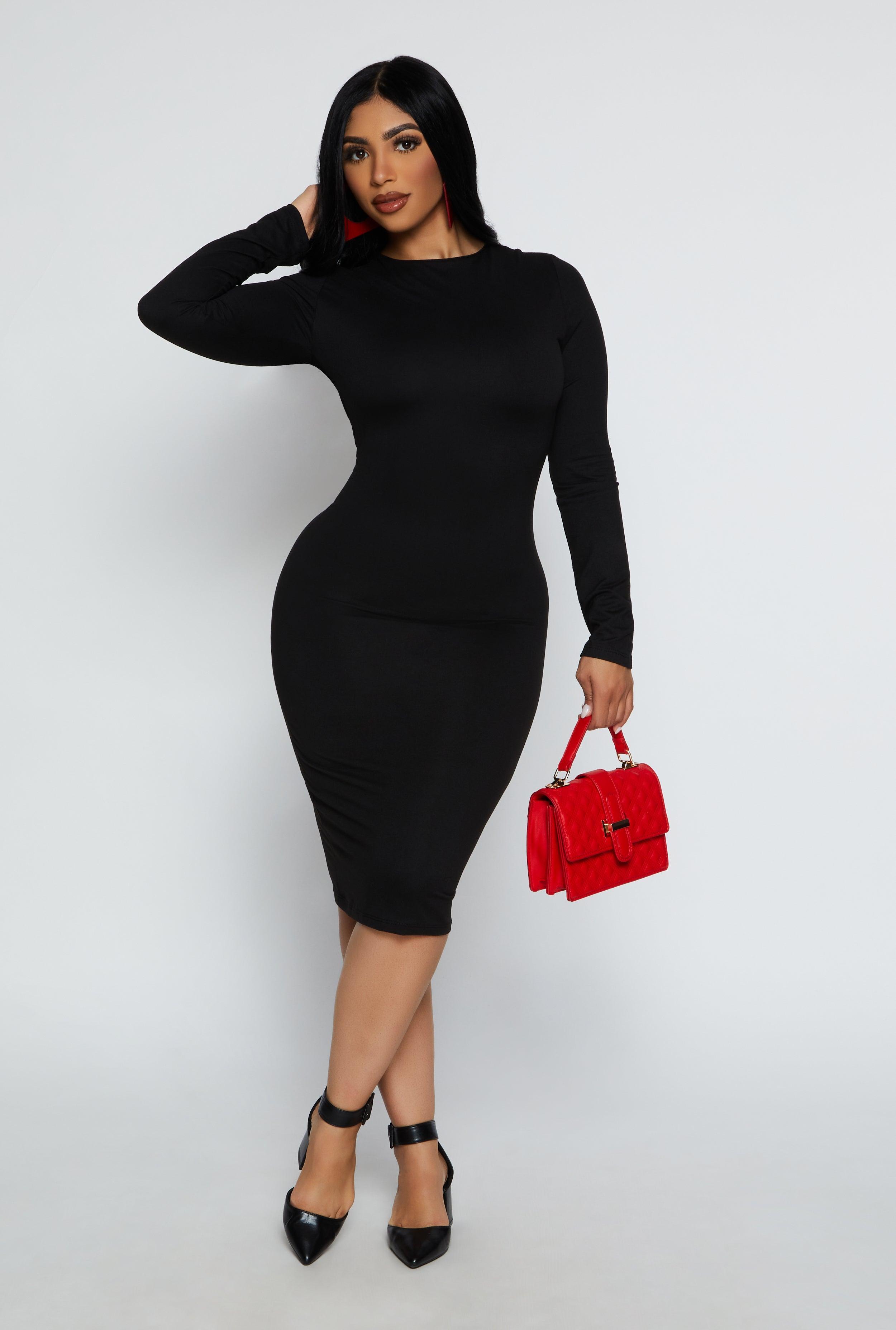 Womens High Neck Long Sleeve Midi Dress Product Image