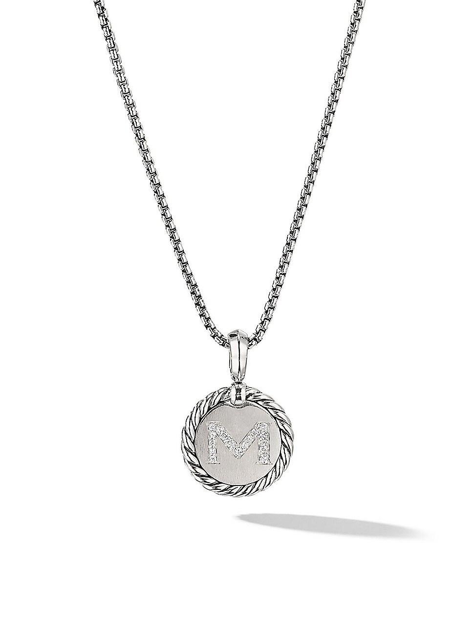 Womens M Initial Charm Necklace in Sterling Silver Product Image