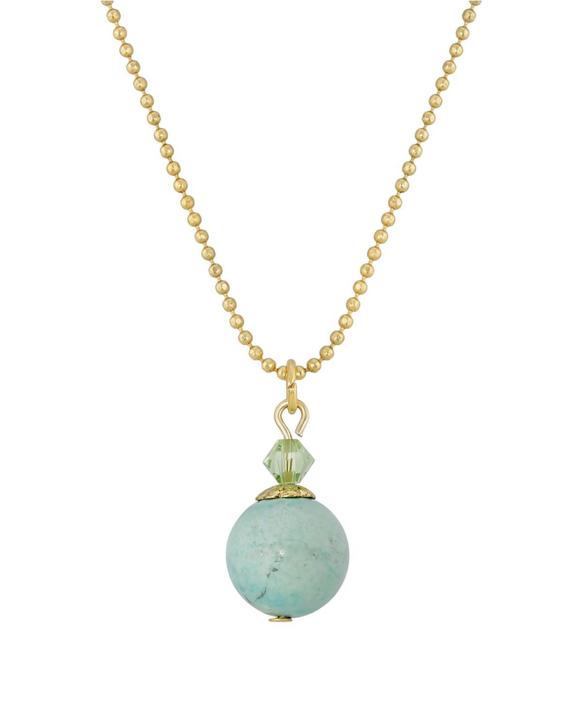 1928 Gold Tone Semi-Precious Turquoise Beaded Pendant Necklace, Womens, Blue Product Image