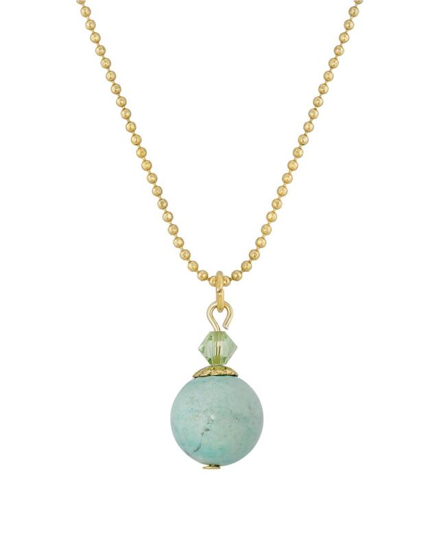 1928 Gold Tone Semi-Precious Turquoise Beaded Pendant Necklace, Womens, Blue Product Image