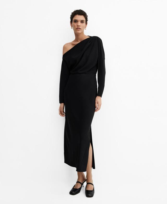 MANGO - Asymmetrical dress with slit blackWomen Product Image