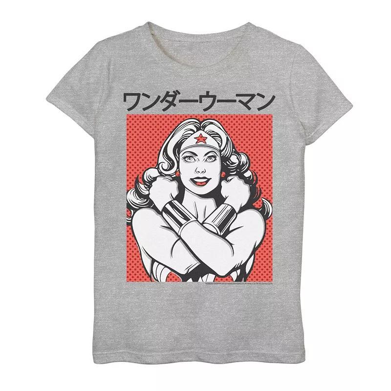 Girls 7-16 DC Comics Wonder Woman Dotted Kanji Portrait Graphic Tee, Girls Athletic Grey Product Image