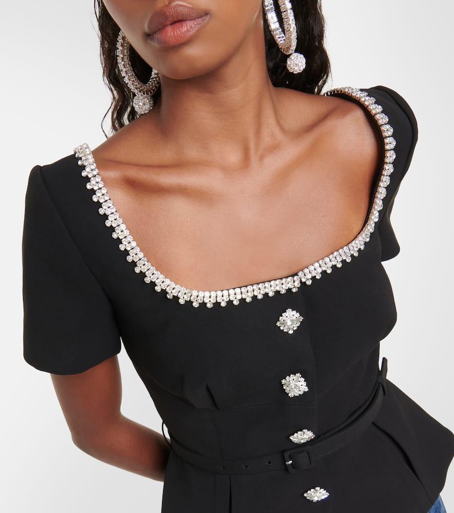 Embellished Belted Crepe Top In Black Product Image