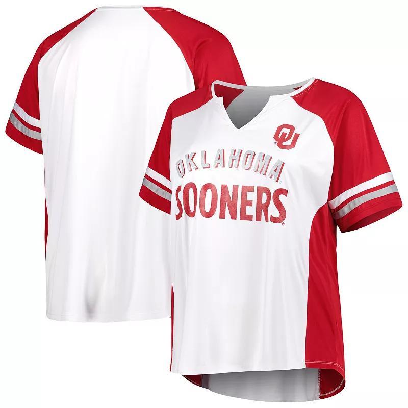 Womens Oklahoma Sooners Plus Size Stripe Raglan Notch Neck T-Shirt Product Image