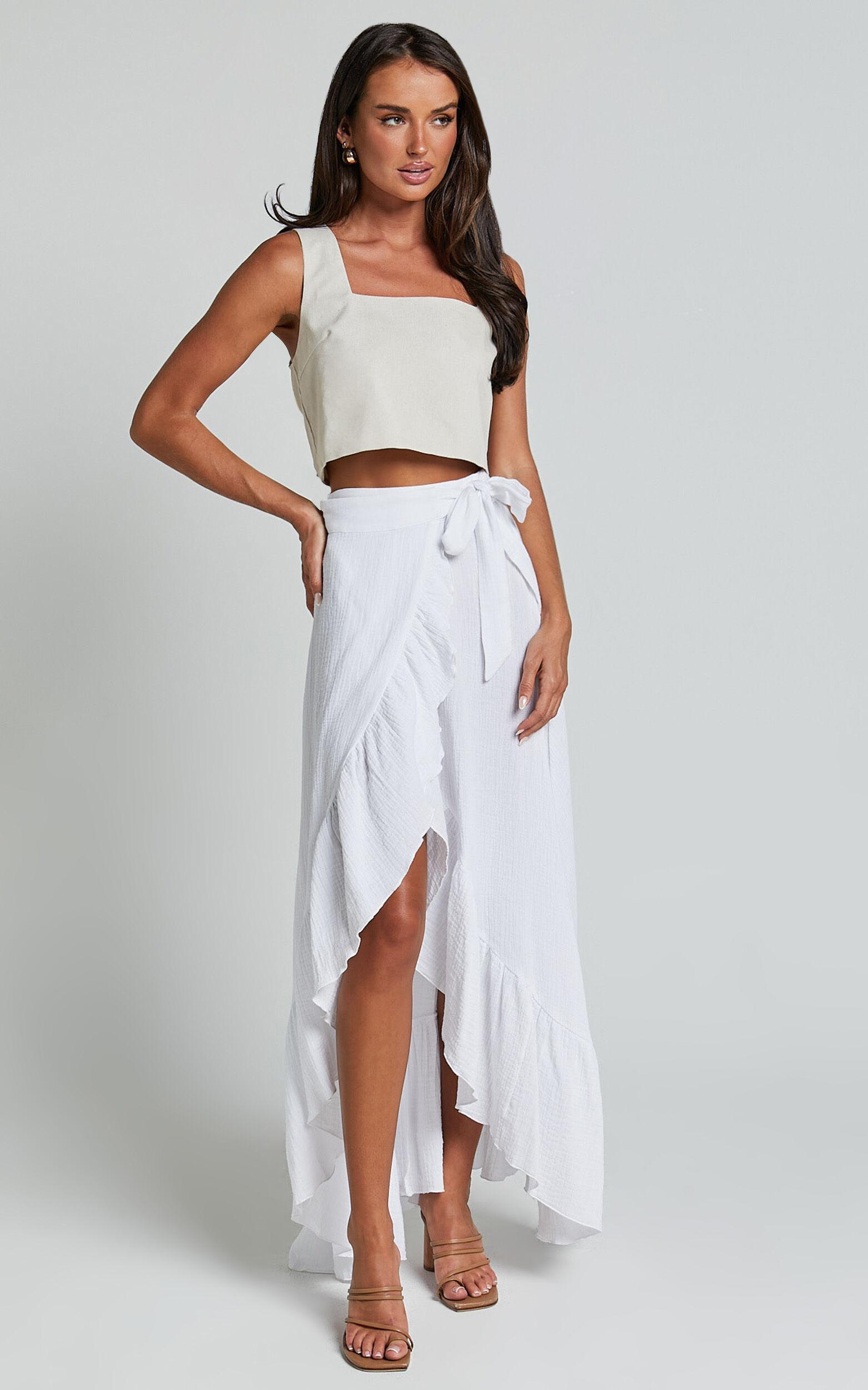 Donita Midi Skirt - Muslin Wrap Skirt in White Product Image