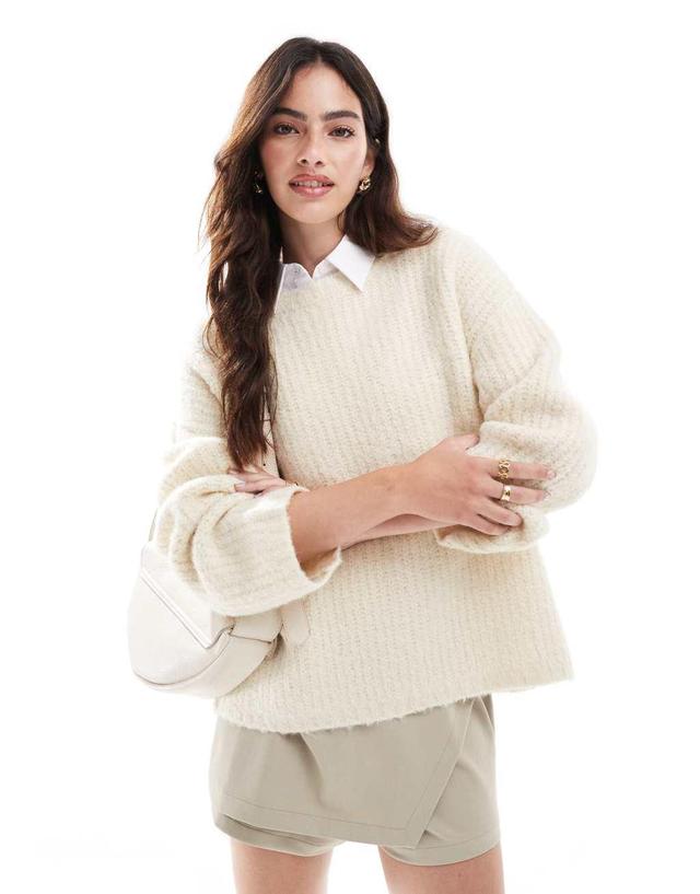 4th & Reckless wool mix textured rib wide sleeve sweater in cream Product Image