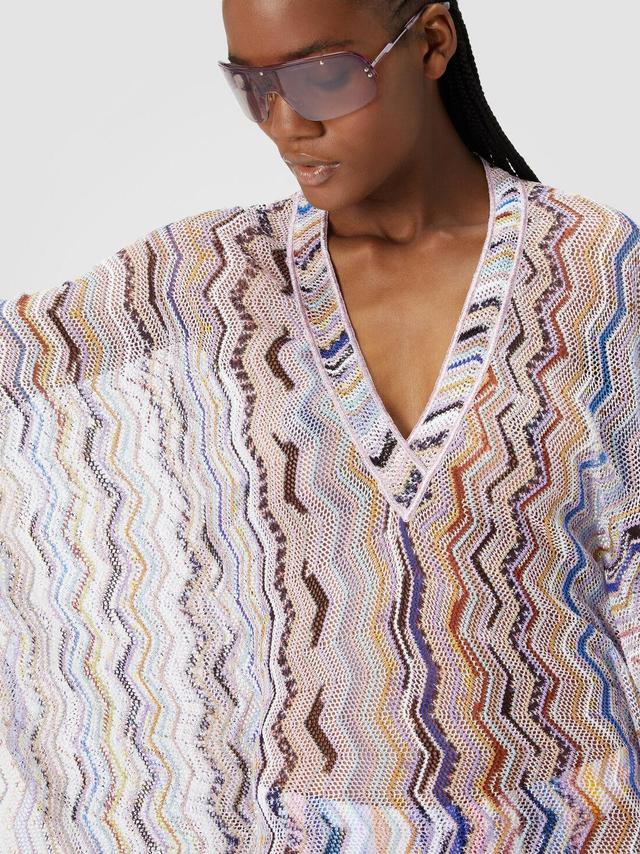 Short cover up kaftan in zigzag crochet with lurex Multicoloured | Missoni Product Image