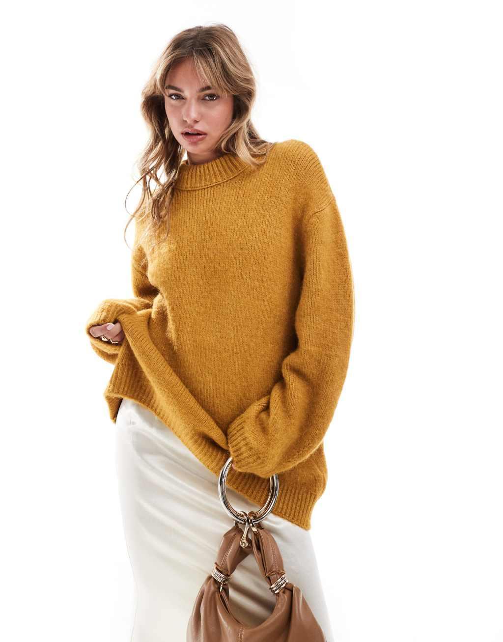 ASOS DESIGN oversized crew neck sweater in marigold Product Image