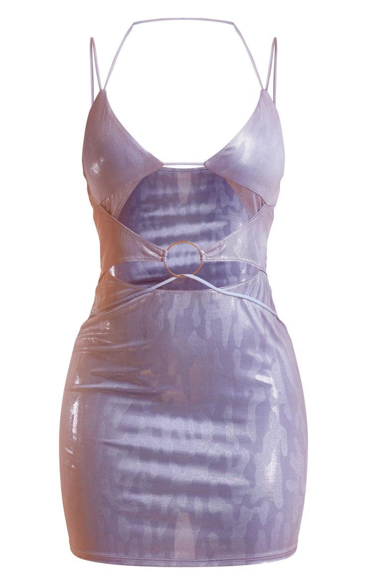 Blue Metallic Printed Jersey Cut Out Ring Detail Strappy Bodycon Dress Product Image